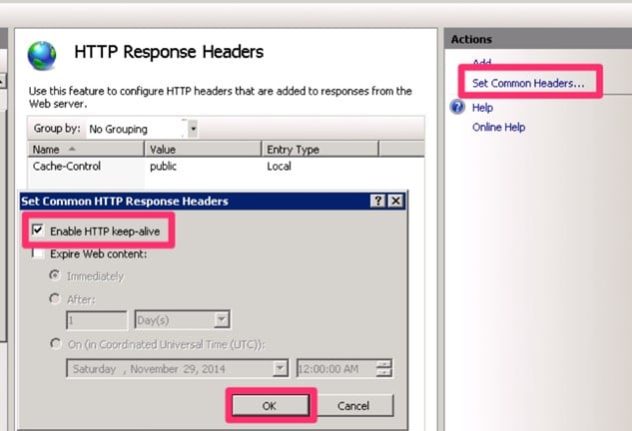 Enable HTTP keep-alive - optimización IIS